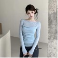 Pure and alluring patchwork long-sleeved top